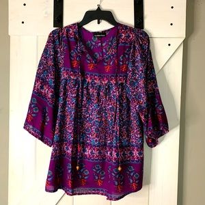 Women’s Fashion Fuse Purple Floral Wide Short Sleeve Oversized Boho Tunic Small